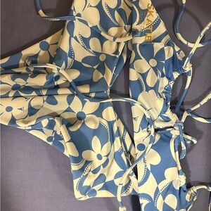 Skatie Floral Swimsuit in Blue and Cream